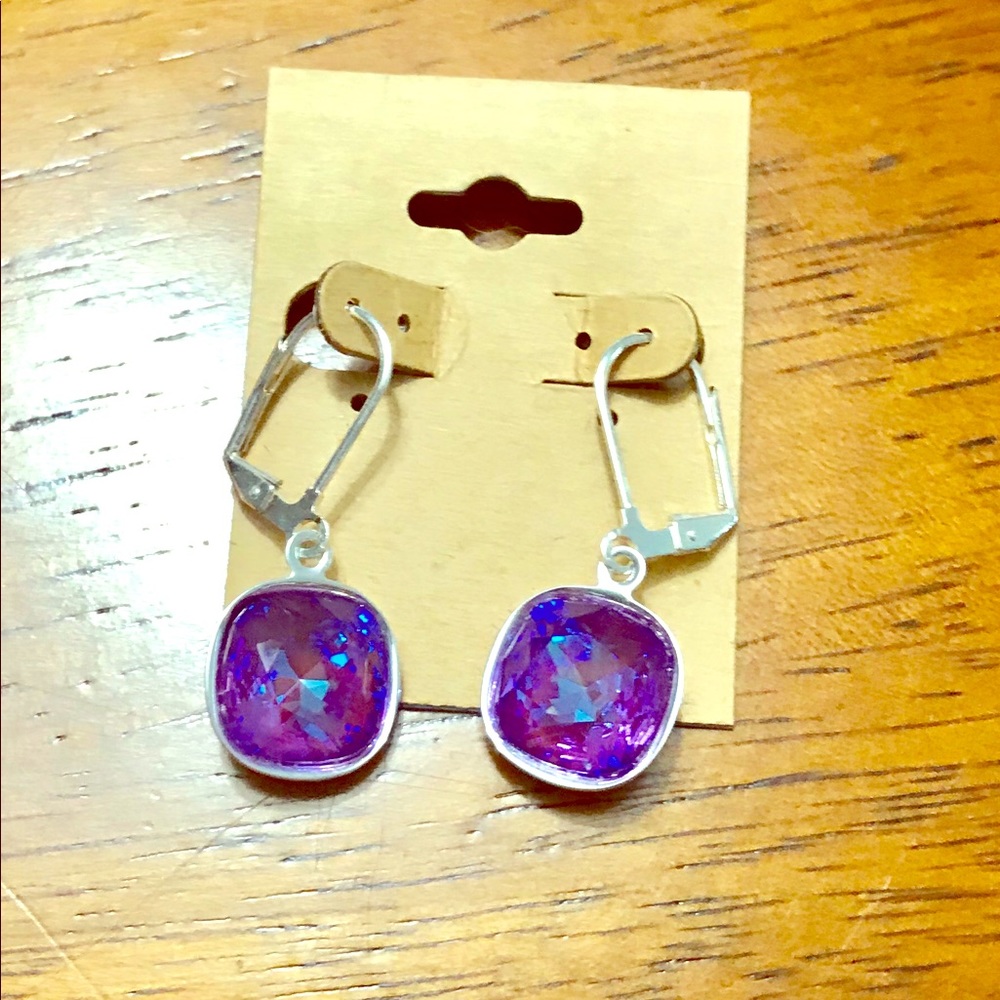 Swarovski lever back earring - purple